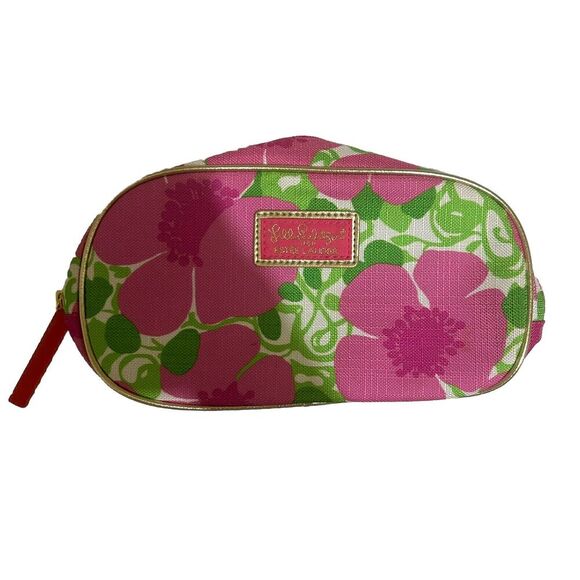 Lilly Pulitzer for Estee Lauder PINK Floral Cosmetic Bag w/ Gold Trim Travel - Picture 1 of 5